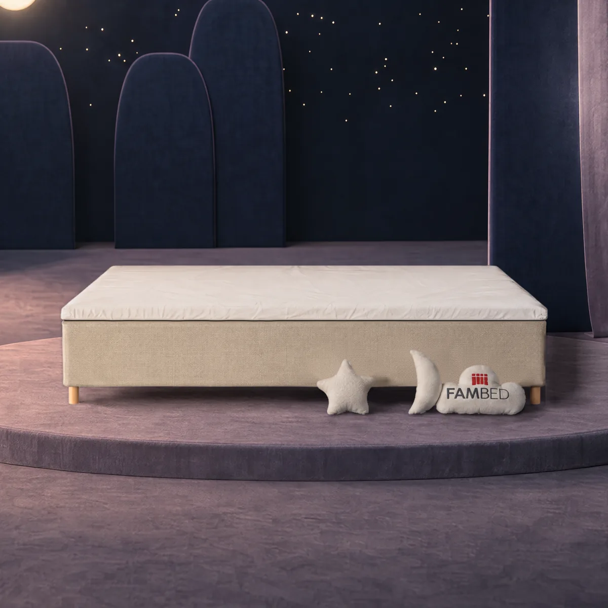 Familieseng 270x200 cm - topmadras inkluderet - Beige - FAMBED